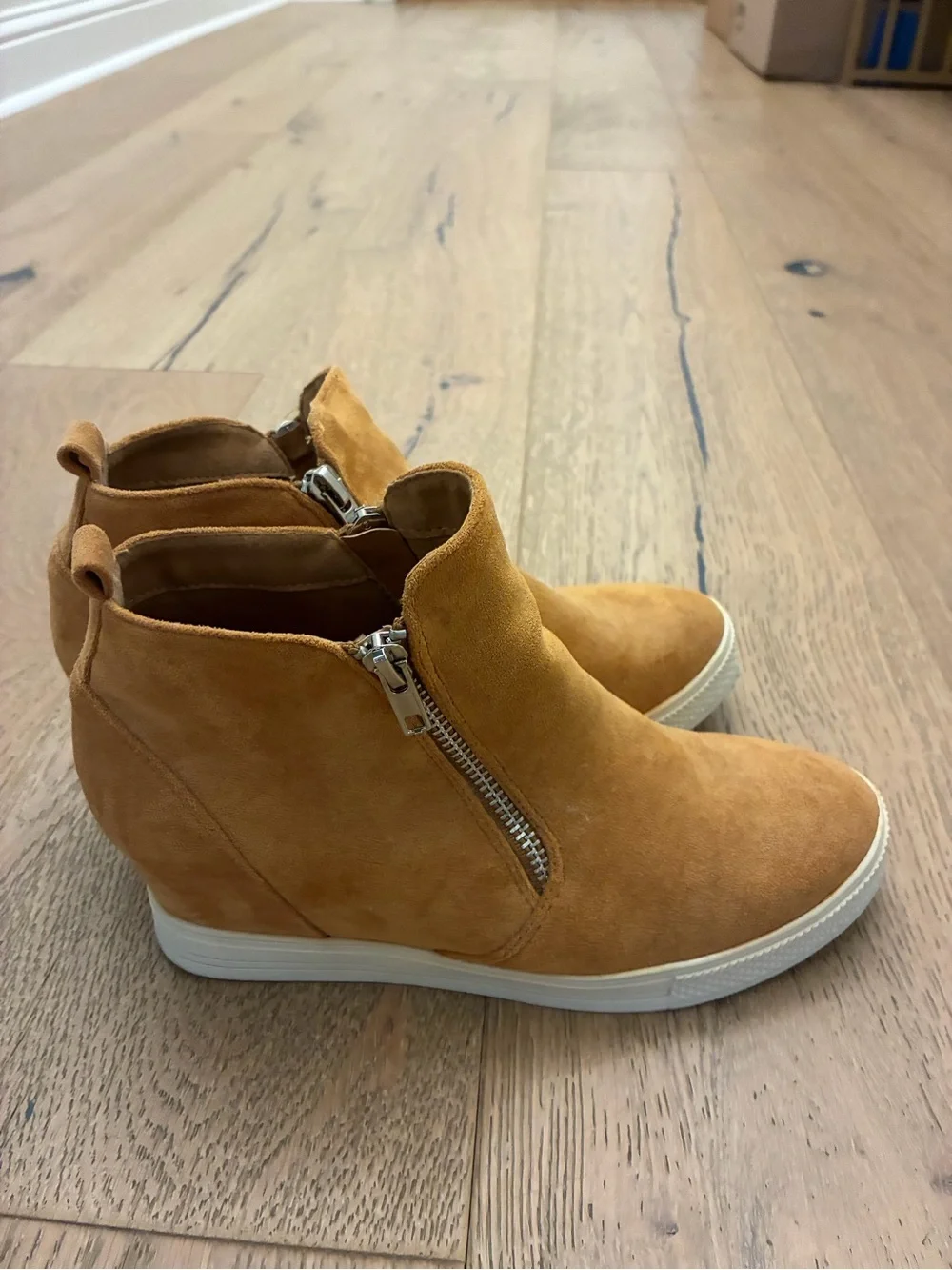 Suede Wedge Sneaker Boot - Tan